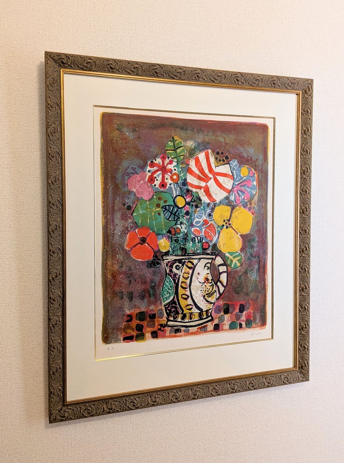 ポール・アイズピリ「花瓶の花束・野の花」リトグラフ 直筆サイン EA