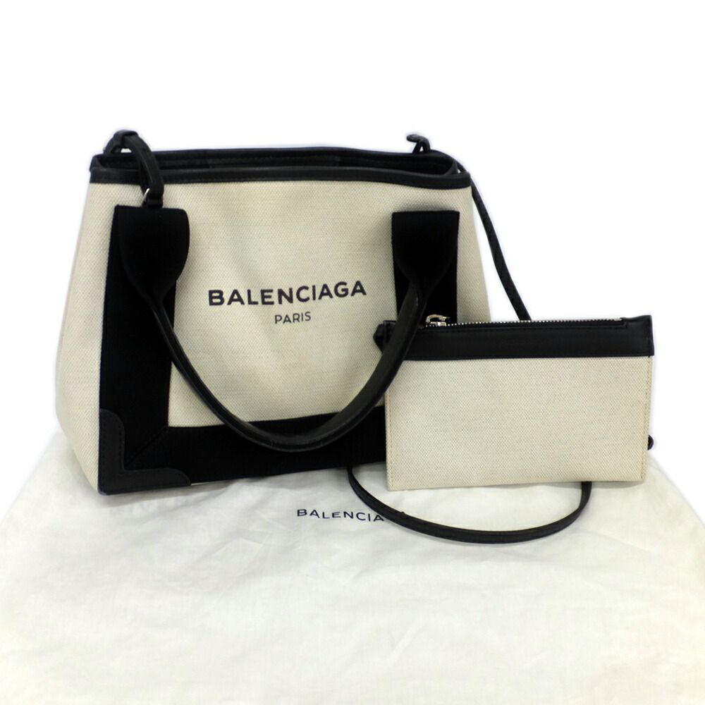 天白】バレンシアガ ネイビーカバス XS トートキャンバス×レザー