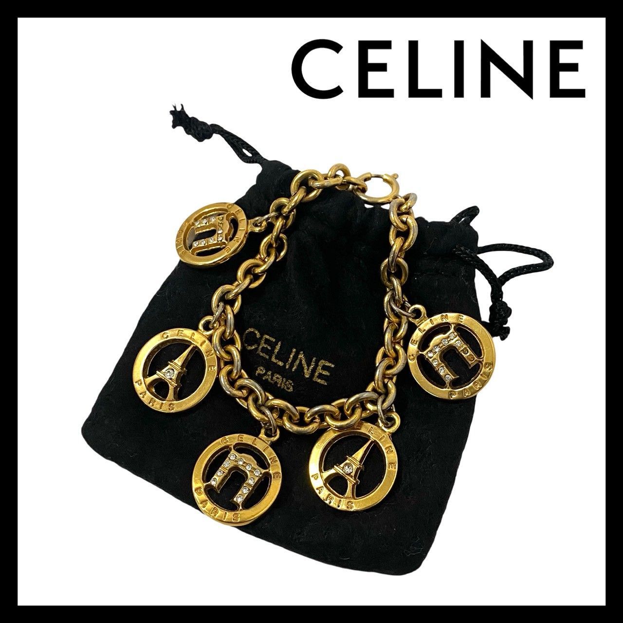 M【CELINE】エッフェル塔 凱旋門 モチーフ チェーン ブレスレット 