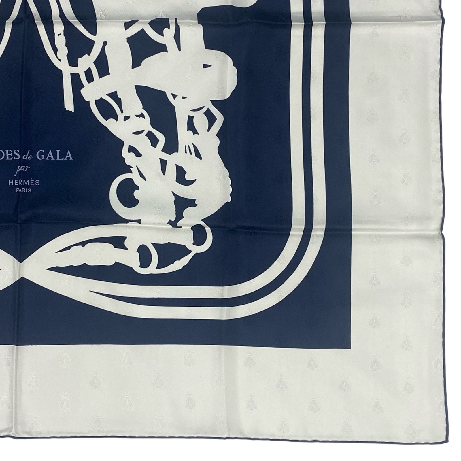 未使用品 HERMES エルメス スカーフ シルク BRIDES DE GALA ネイビーx