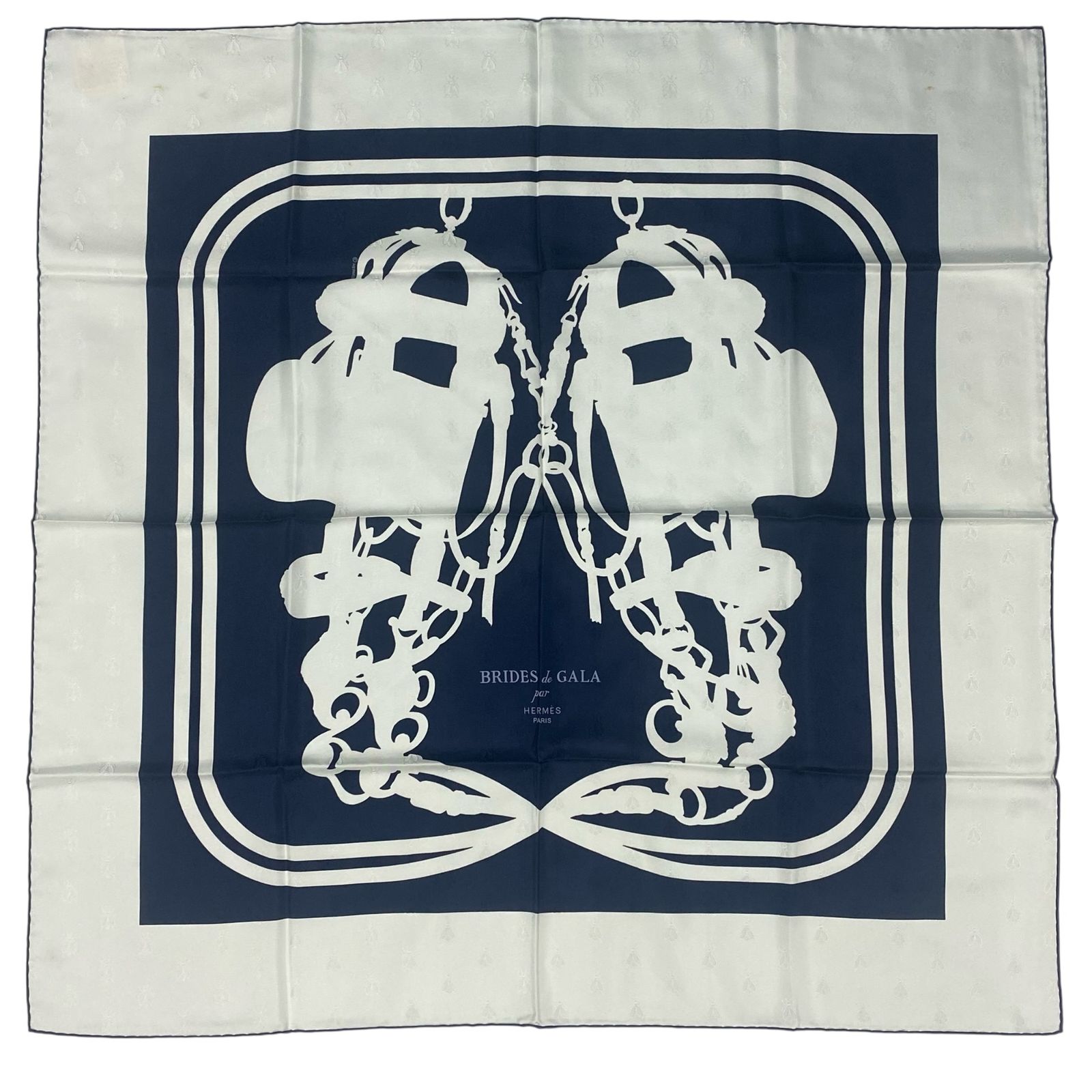 未使用品 HERMES エルメス スカーフ シルク BRIDES DE GALA ネイビーx