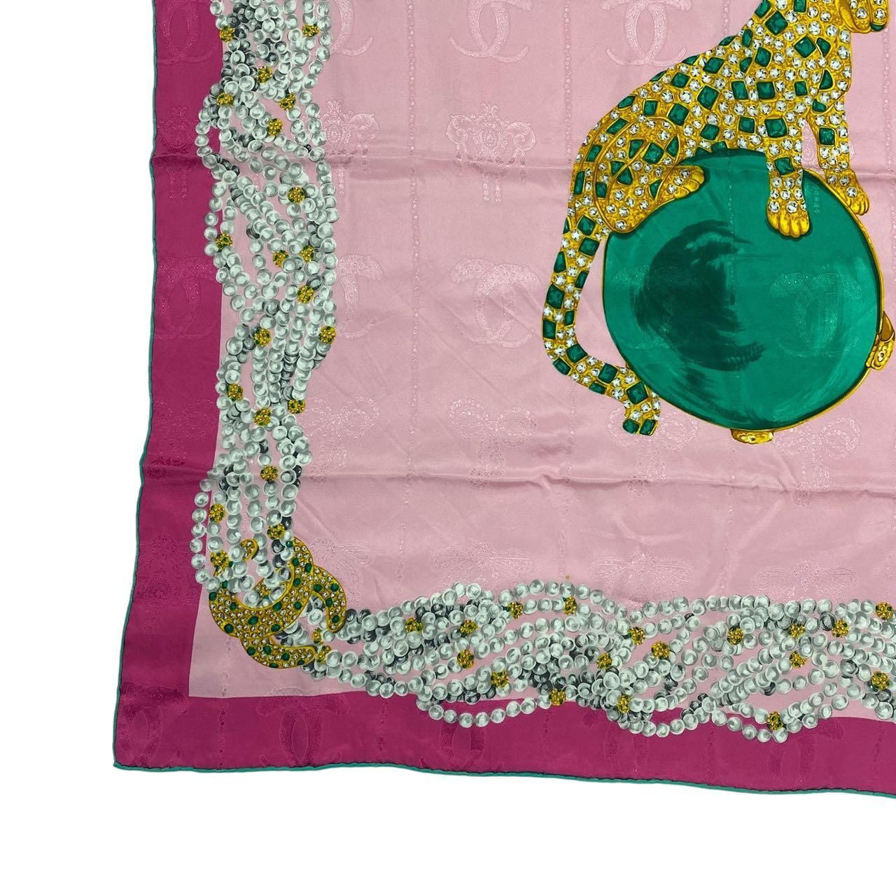 美品 Cartier カルティエ スカーフ パンテール ヒョウ柄 シルク ピンク