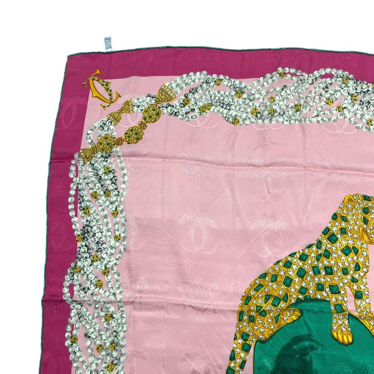 美品 Cartier カルティエ スカーフ パンテール ヒョウ柄 シルク ピンク