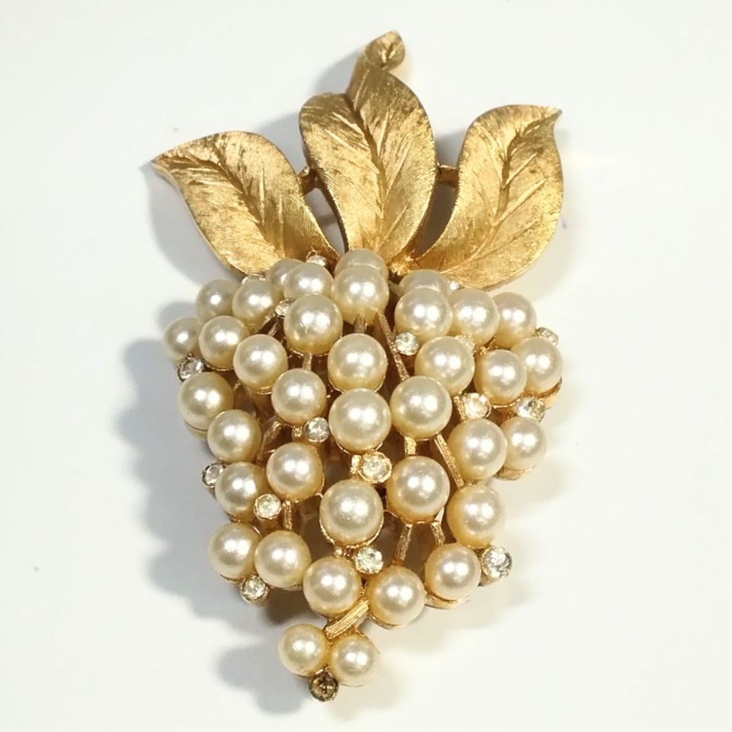 クラウン・トリファリ パール＆ラインストーン クラスター ゴールド