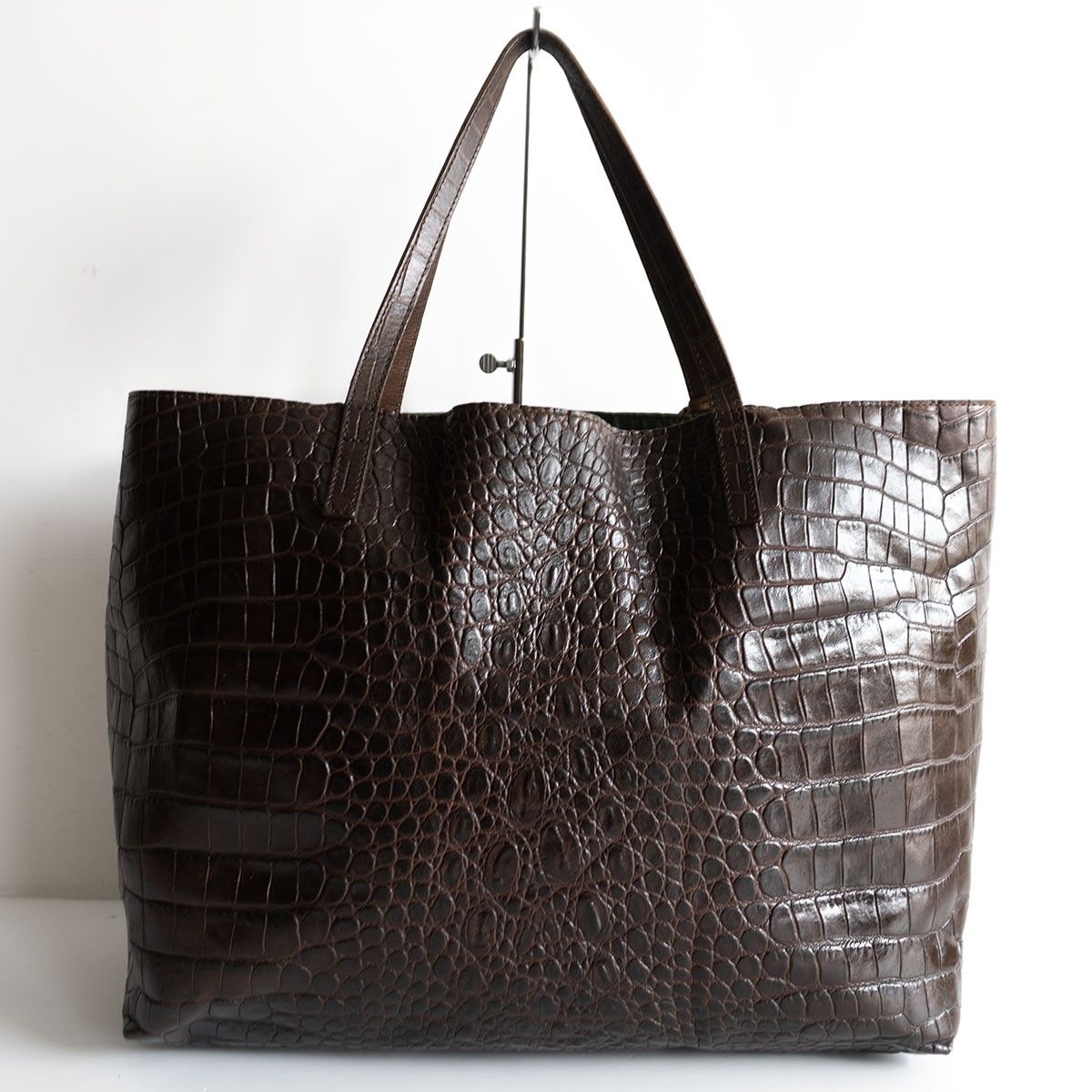 美品】FELISI 【11-91/クロコ型押し レザー トートバッグ】ブラウン