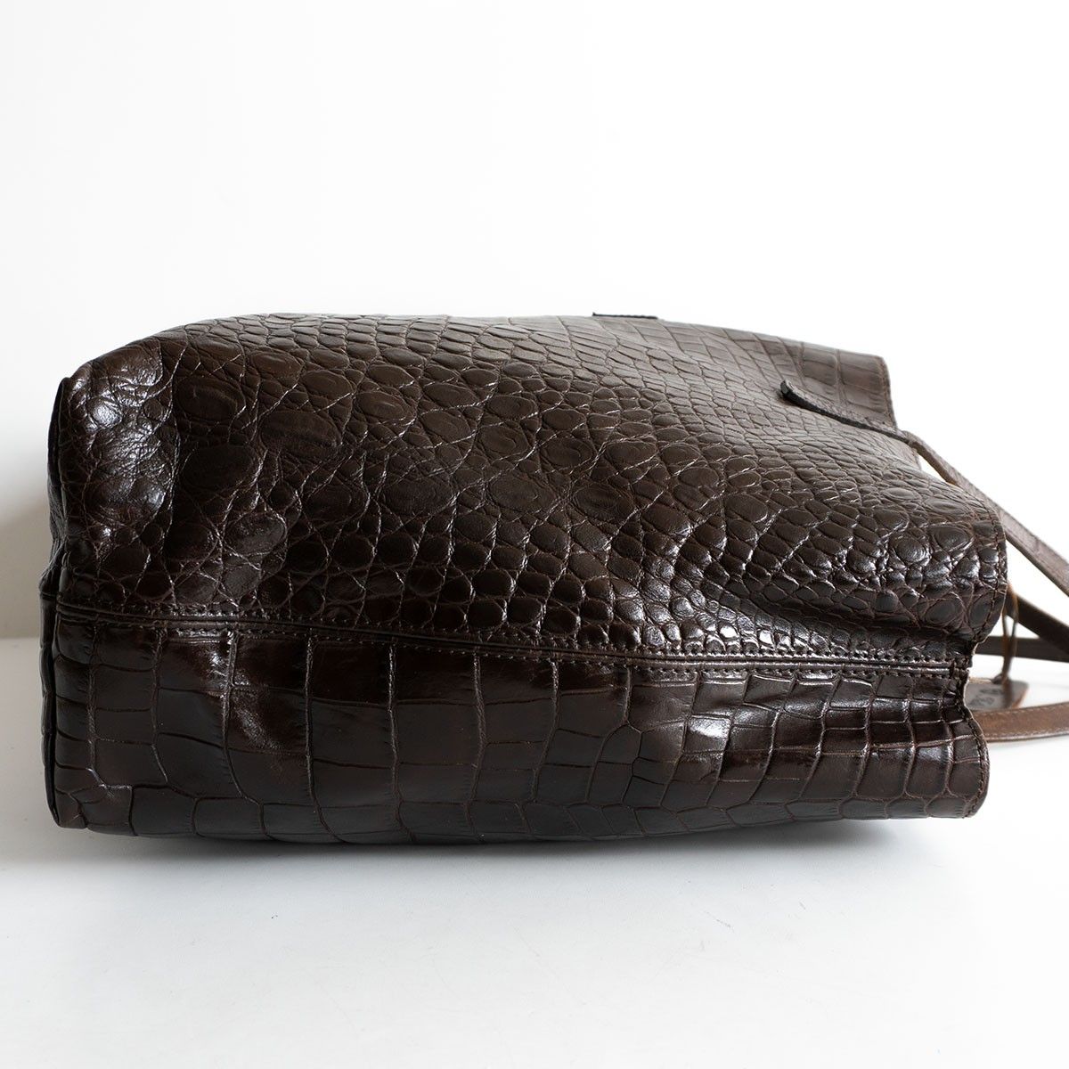 美品】FELISI 【11-91/クロコ型押し レザー トートバッグ】ブラウン