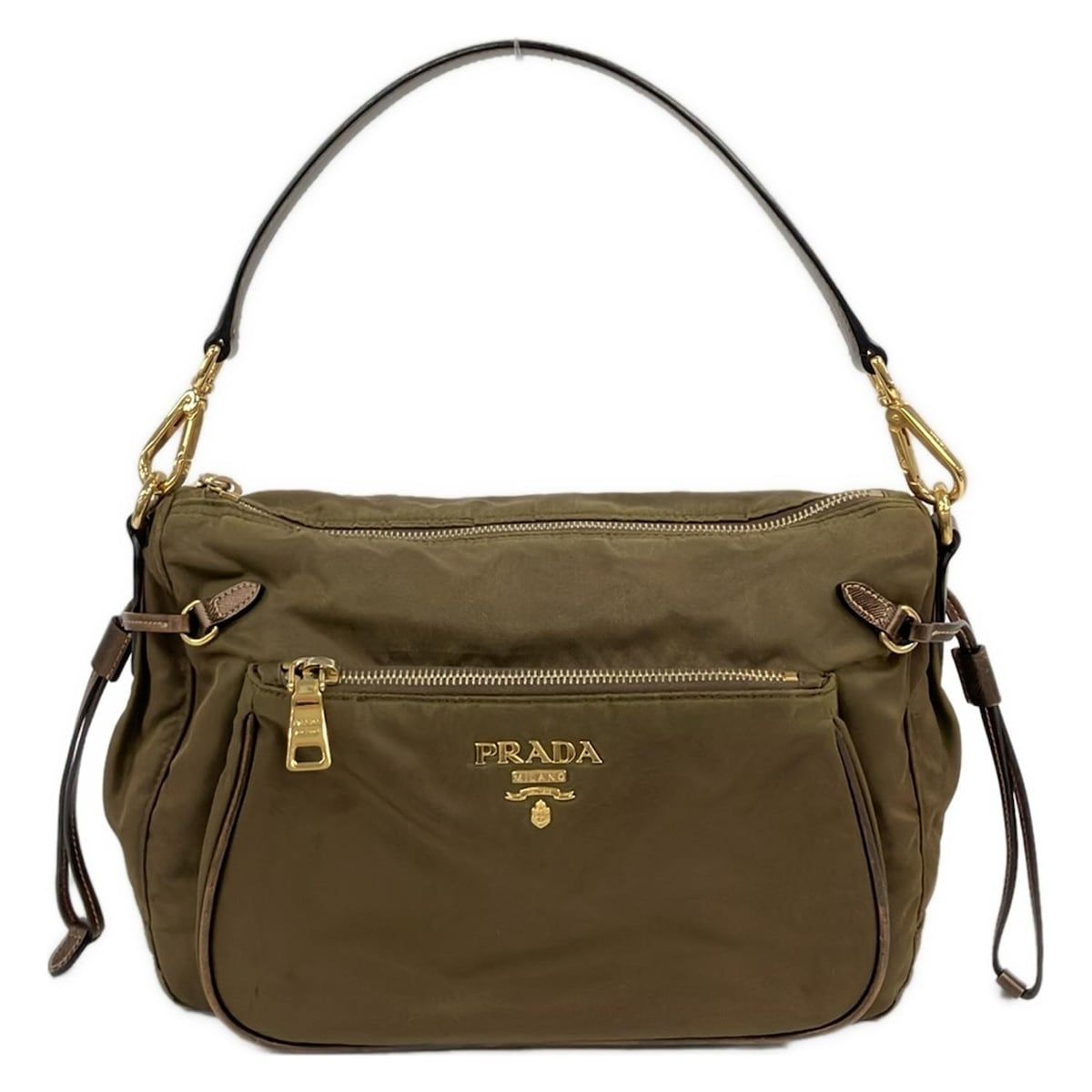 プラダ PRADA ハンドバッグ - レザー ダークブラウン バッグ PRADA ダークブラウン プラダ メルカリ 革タグ ハンドバッグ(レディース