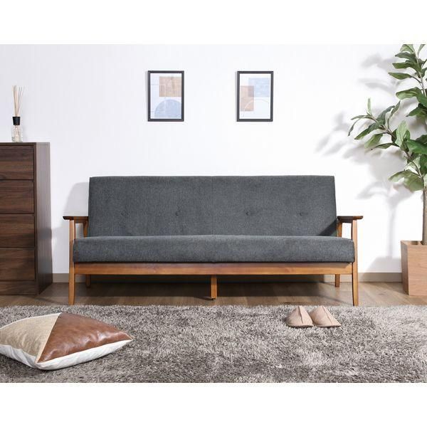  厚手ファブリックソファ 3P GY グレー 組立品 シンプルソファベッド 2人掛け 3人掛けソファ ソファ ソファベッド