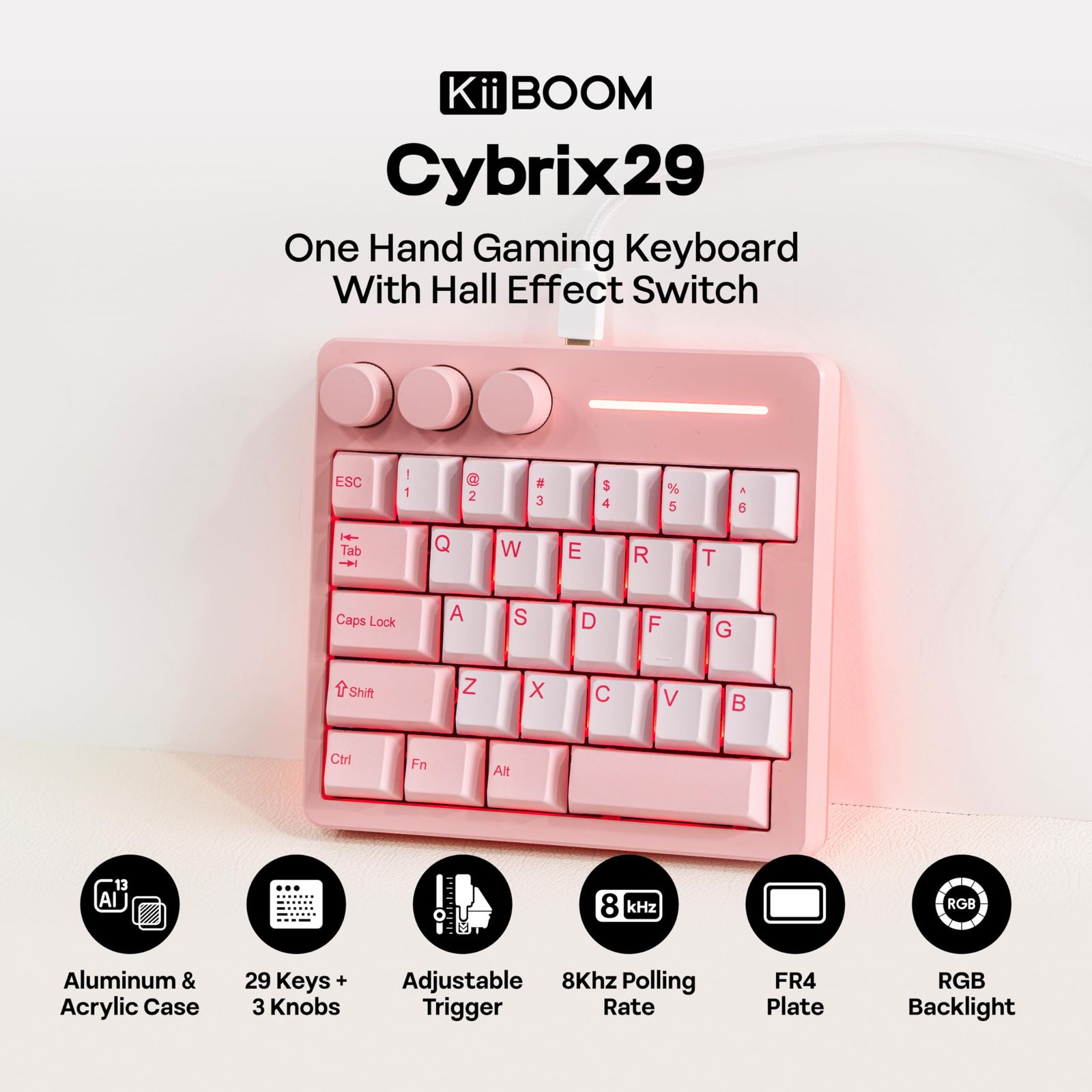 【カスタムキーボード】Hydro8X HydroXYL Lab Hydro 8X KiiBOOM Cybrix 29 片手キーボード 高速対応有線ゲーミングキーボード