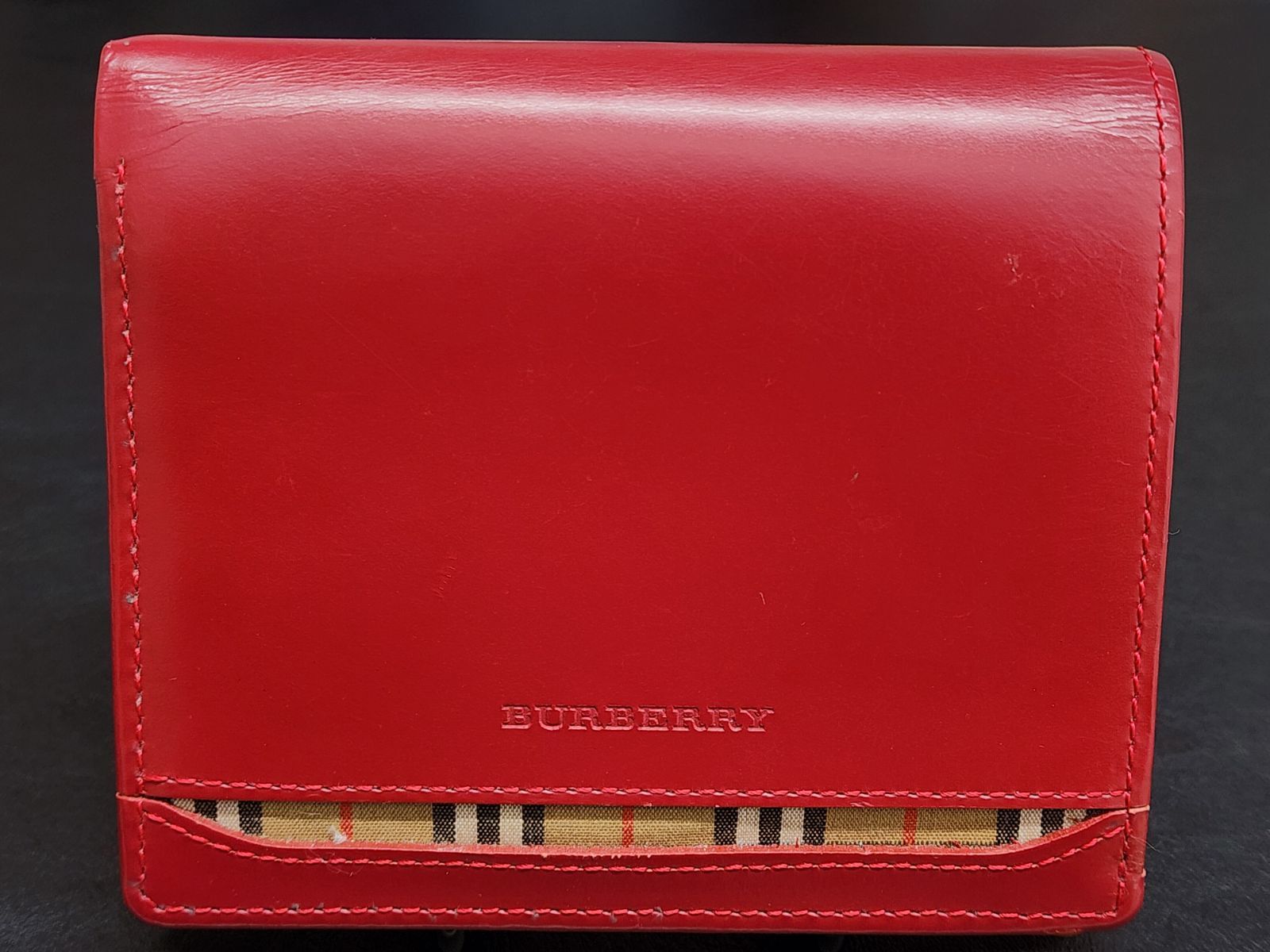 BURBERRY バーバリー 二つ折り財布 ノバチェック レザー 赤 - メルカリ