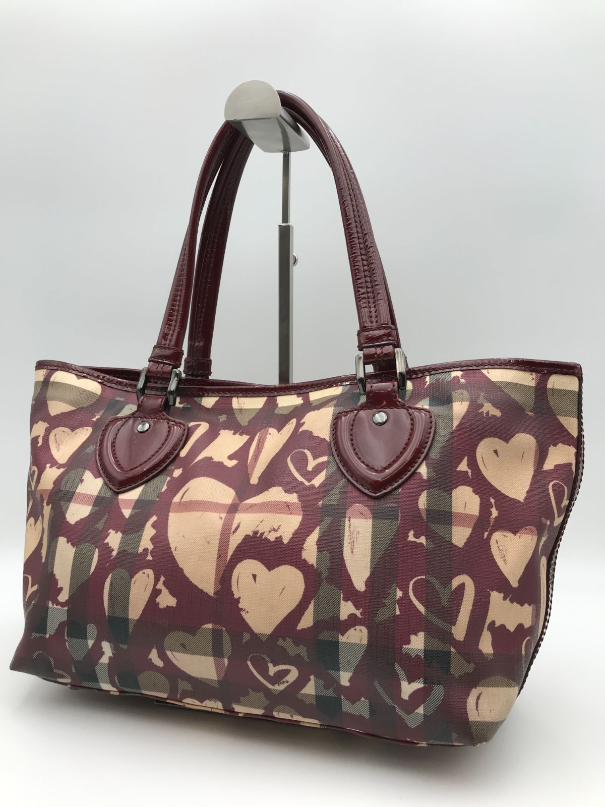 バーバリー Burberry ハート柄 トートバッグPVC エナメル ピンク 