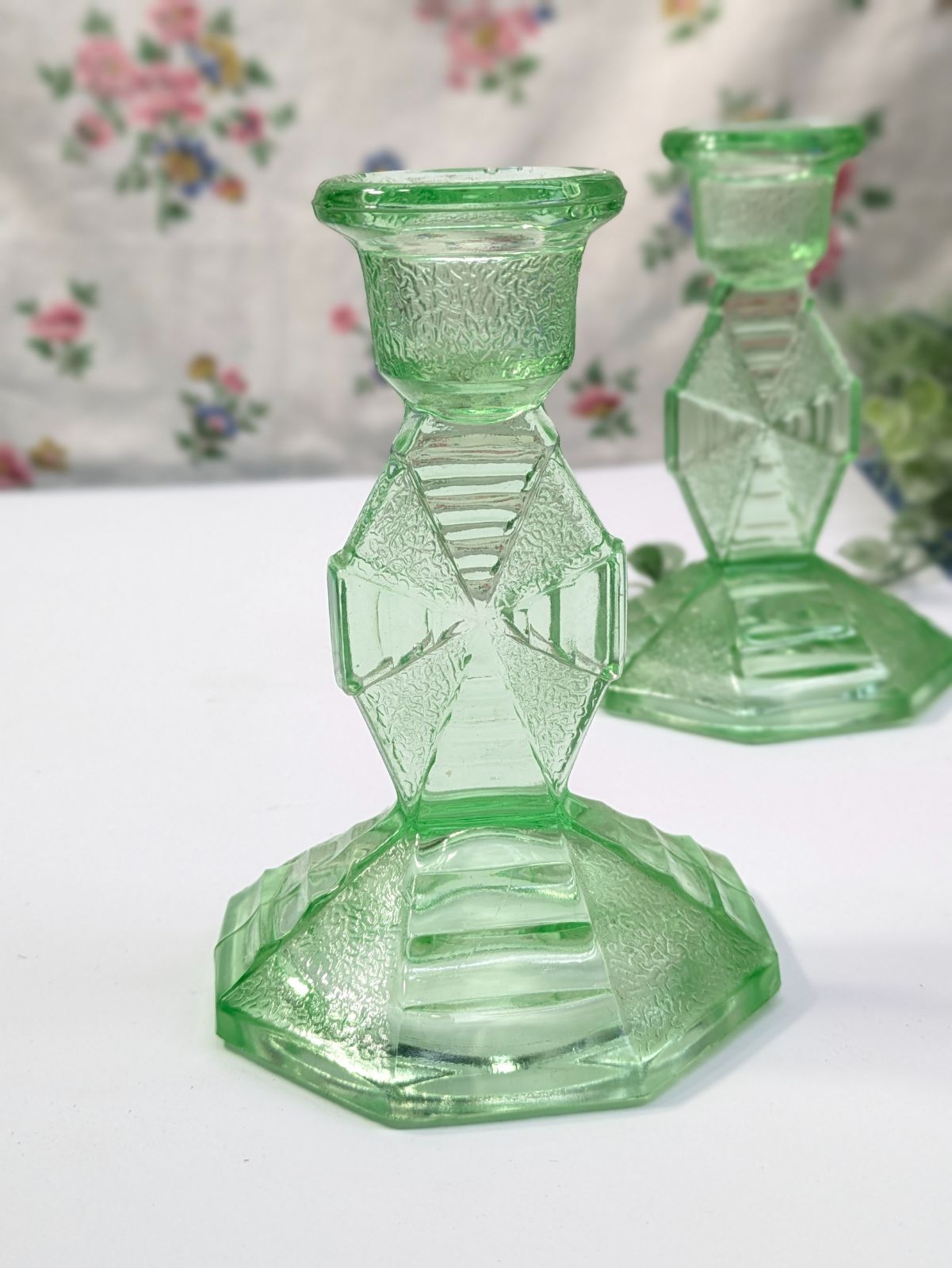 イギリス アンティーク ガラス製 キャンドルスタンド ペア 2個セット