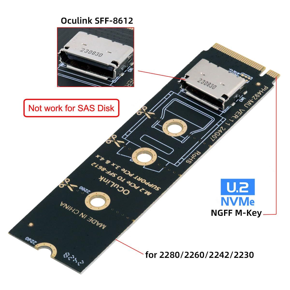 CY カード 2280 PCI-E4.0 M.2 M キーから Oculink SFF-8612 SFF-8611