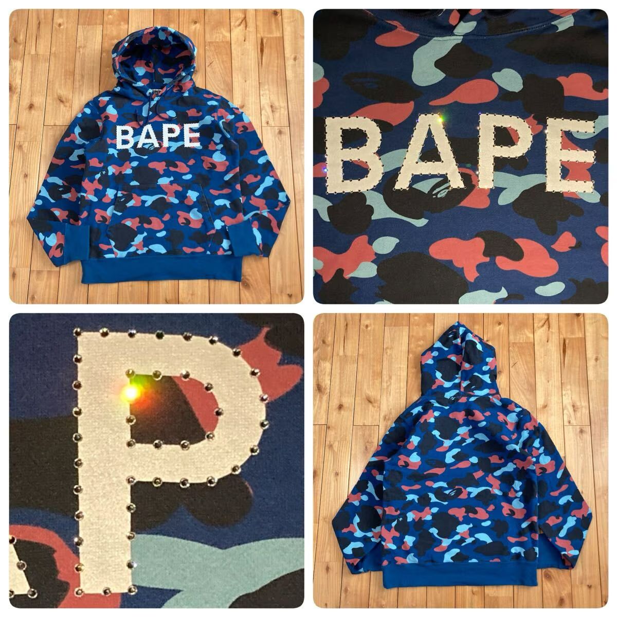ラインストーン BAPE CAMO プルオーバー パーカー Lサイズ a bathing