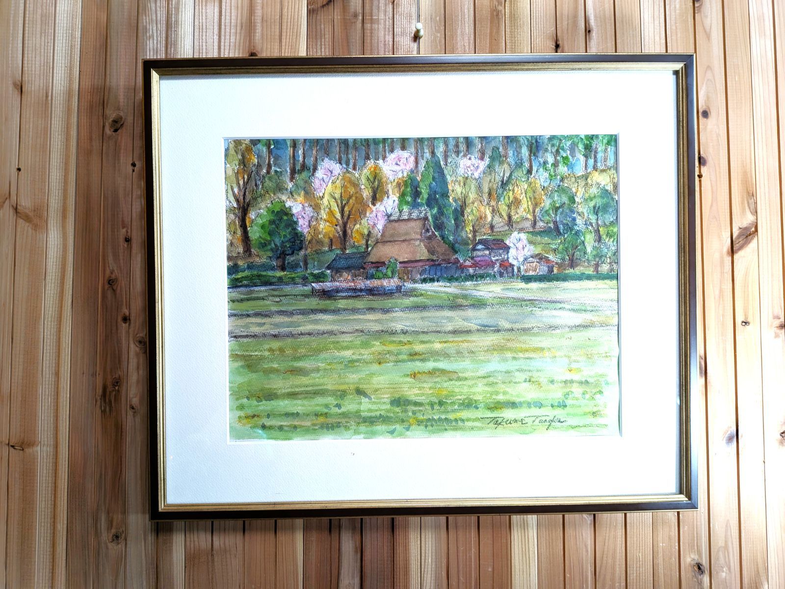 桜（美山の里） 桜の風景 水彩画 F6 原画 インテリアアート - メルカリ