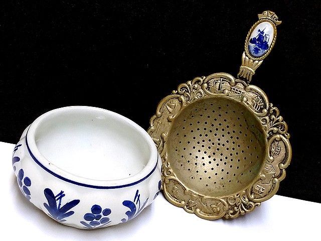 ティーストレーナー 茶漉し+受け皿 風車 デルフトブルー 小物入れ