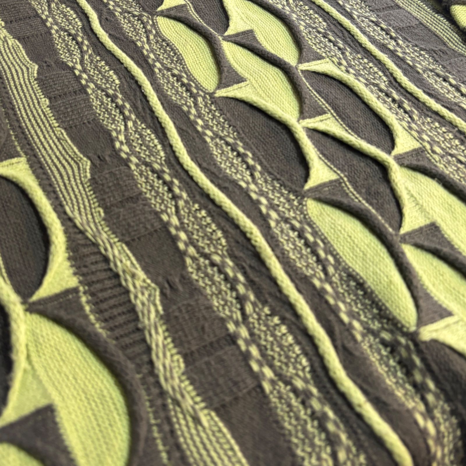 00s COOGI 3D Knit Sweater XXL 黄緑 チャコール クージー 立体ニット 