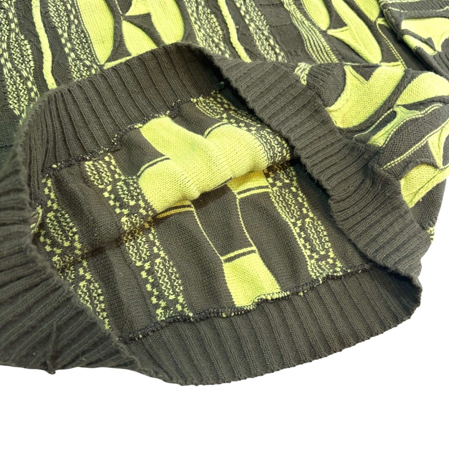 00s COOGI 3D Knit Sweater XXL 黄緑 チャコール クージー 立体ニット 