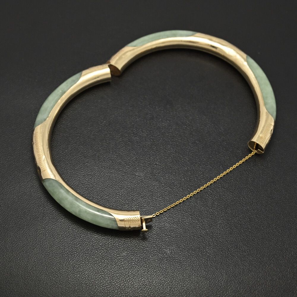美品 1点モノ 円形 翡翠 ジェイド バングル ブレスレット K14YG/585