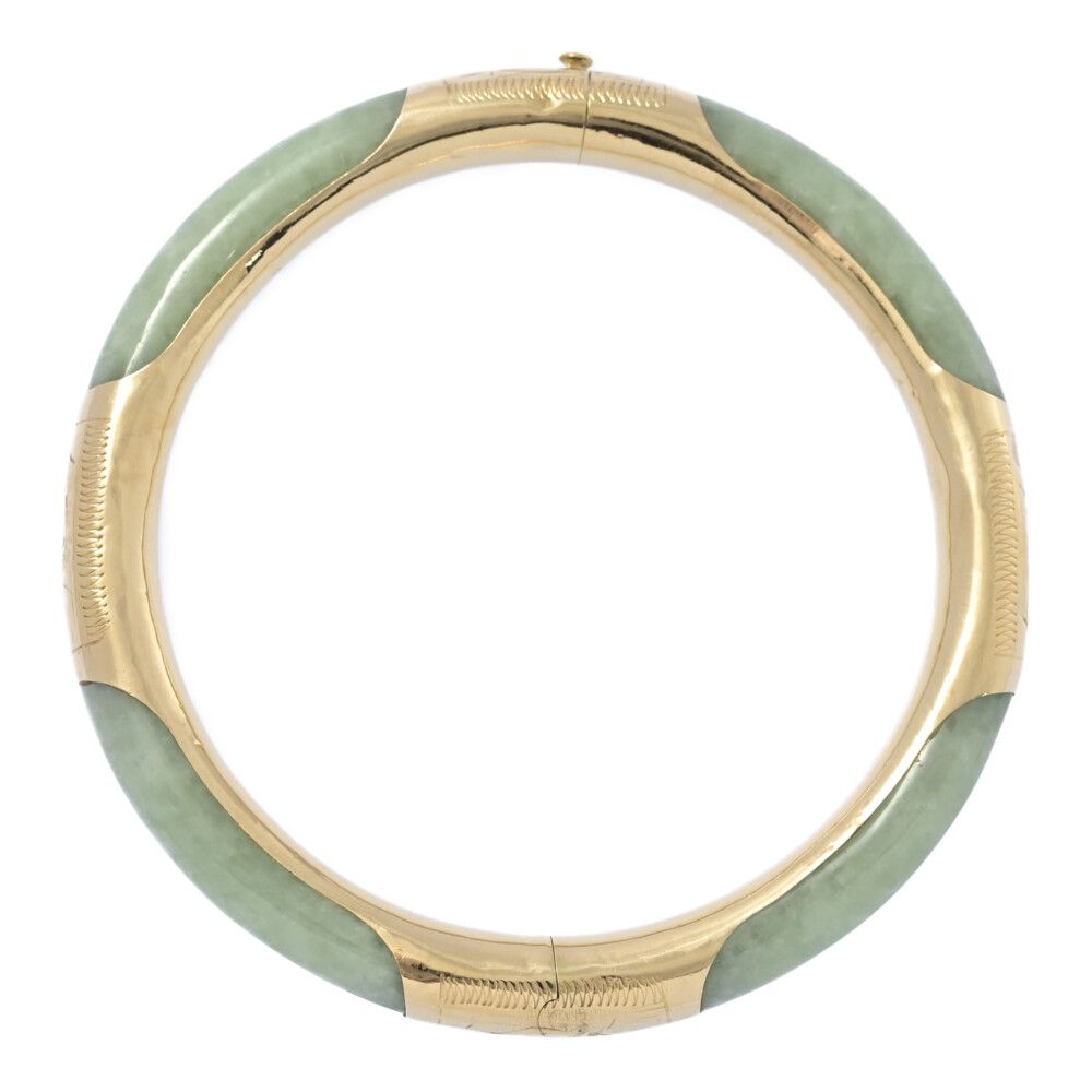 美品 1点モノ 円形 翡翠 ジェイド バングル ブレスレット K14YG/585
