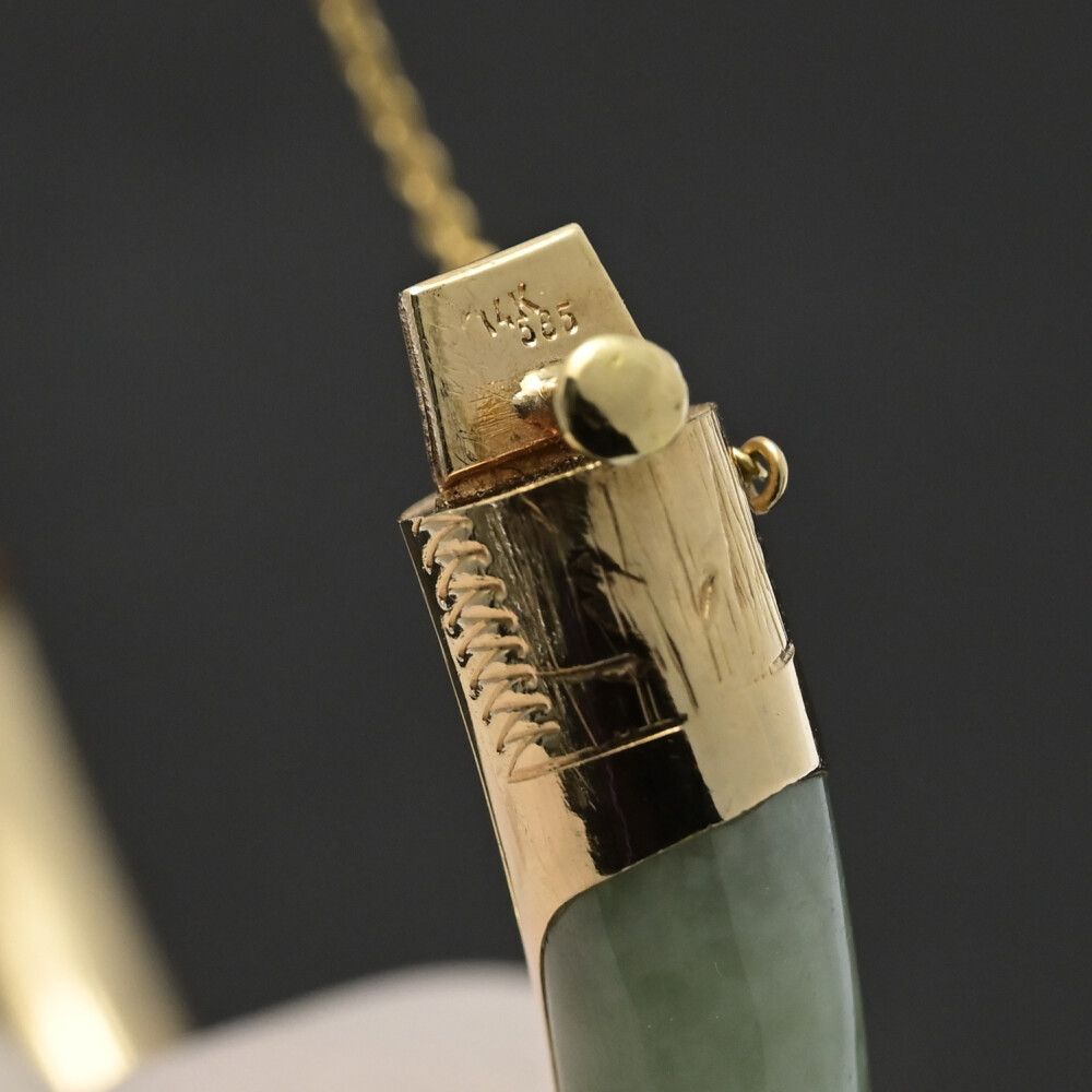 美品 1点モノ 円形 翡翠 ジェイド バングル ブレスレット K14YG/585