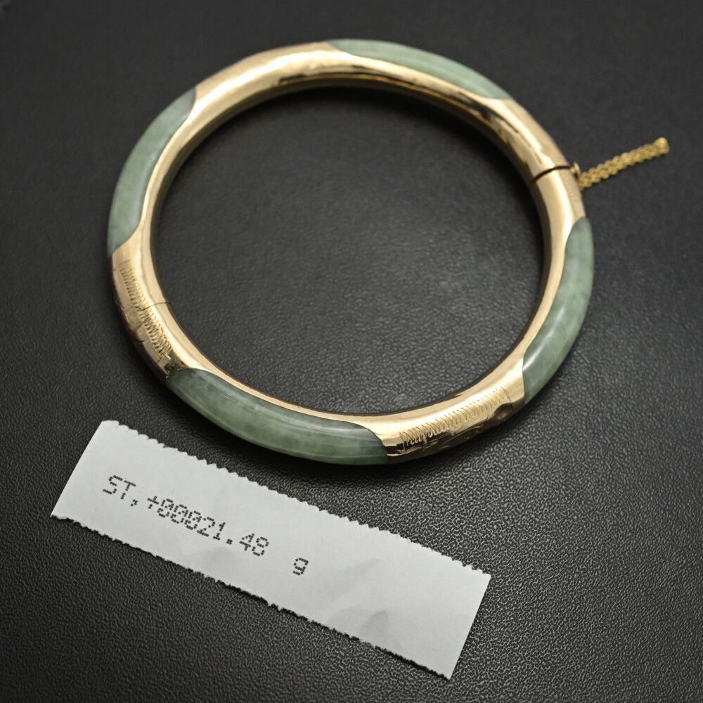 美品 1点モノ 円形 翡翠 ジェイド バングル ブレスレット K14YG/585