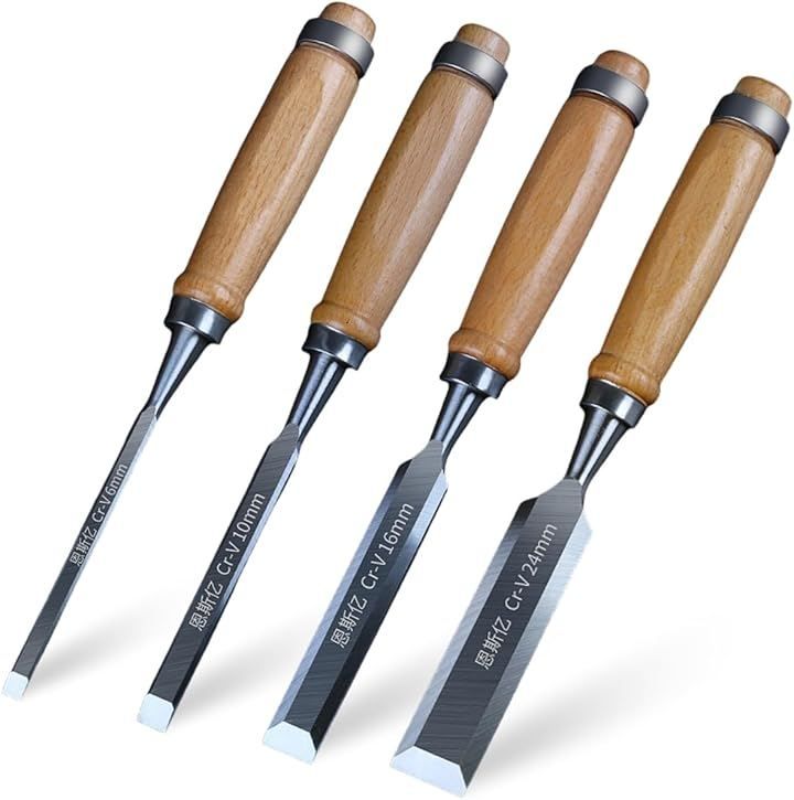 SALUDABLE 彫刻刀 ノミ 工具 DIY 木工 平ノミ 木彫細工 大工 道具 面取り 鑿セット 6 10 16 24mm 4本セット - メルカリ