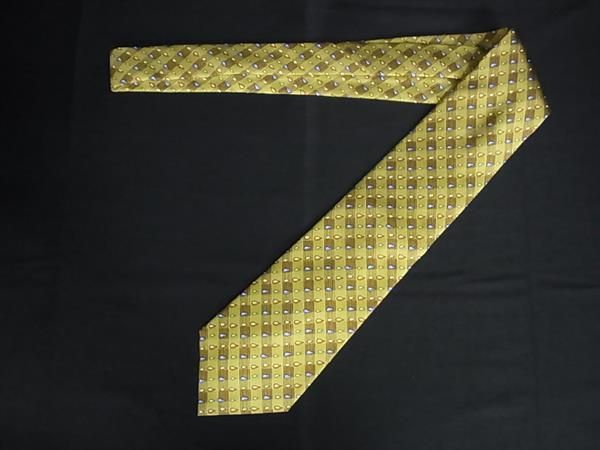 新品同様 HERMES エルメス シルク100% 総柄 ネクタイ ビジネス 紳士 メンズ ライトグリーン系×マルチカラー DB3708