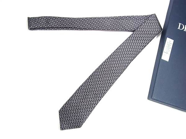 ■新品同様■ Dior ディオール トロッター シルク100% ネクタイ ビジネス 紳士 メンズ グレー系 FR8335 □新品同様□ Dior ディオール トロッター シルク100% ネクタイ