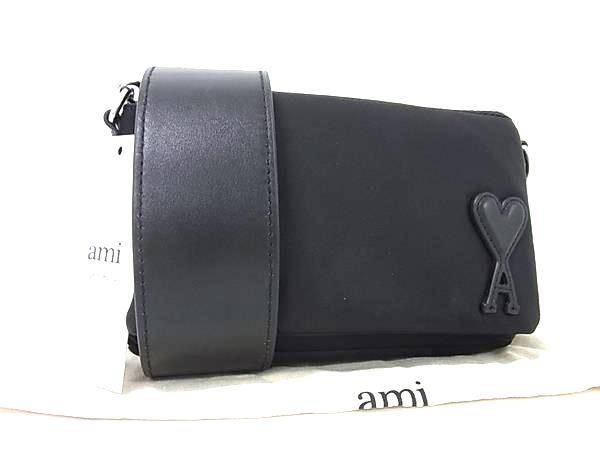 ■新品■未使用■ AMI PARIS アミパリス Marcel Lunch Box ナイロン×レザー クロスボディ ショルダーバッグ ブラック系 FW2180 □新品□未使用□ AMI PARIS アミパリス Marcel Lunch Box ナイロン