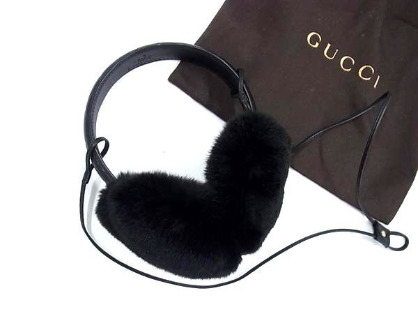 □極美品□ GUCCI グッチ 245929 グッチシマ レザー×ファー イヤーマフ