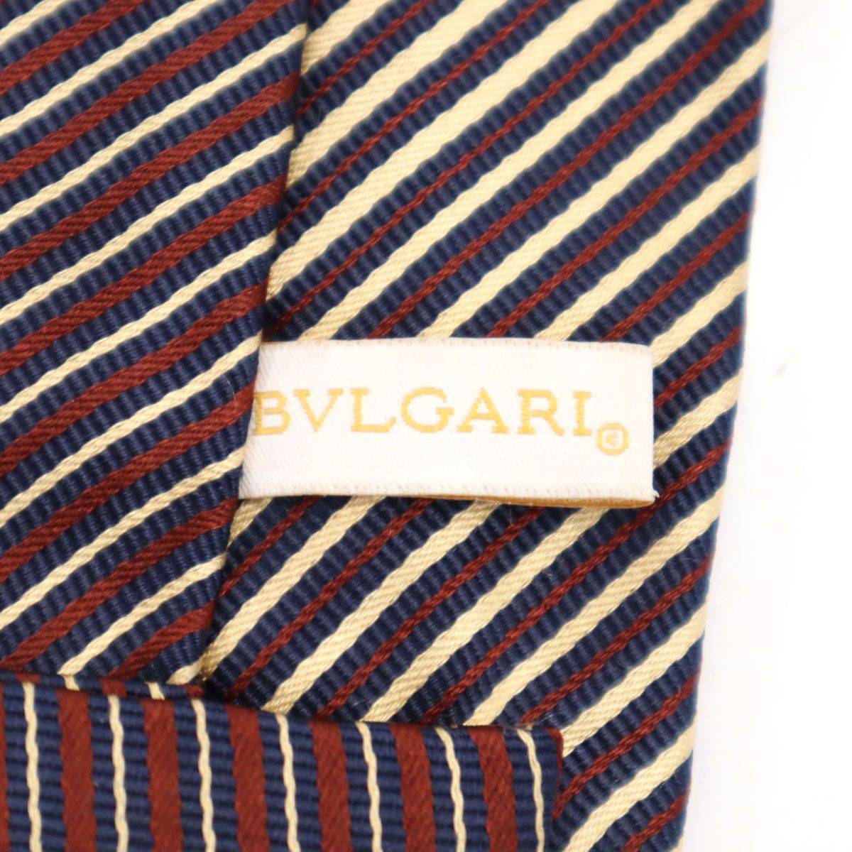 ブルガリ ネクタイ 未使用 タグ付 ボルドー シルク ロゴモチーフ イタリア製 BVLGARI ブルガリ イタリア製 シルク 斜ストライプ柄 ネクタイ
