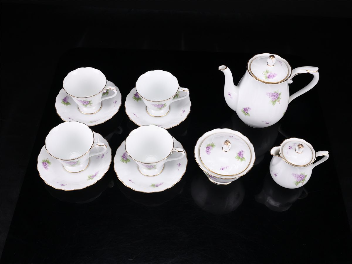 OKURA 【大倉陶園】 金彩紫花文 カップ＆ソーサー ティーポット