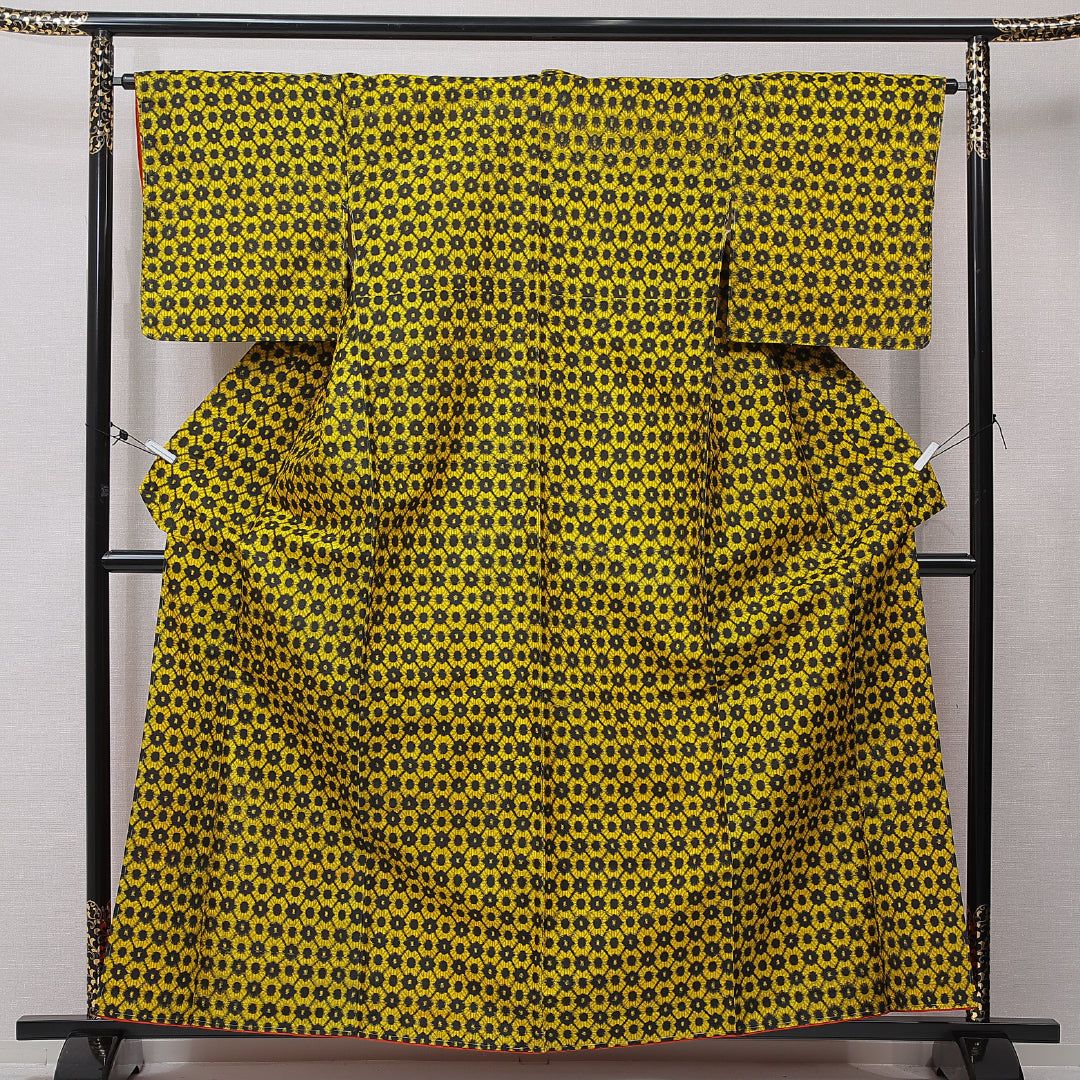 アンティーク 紬（銘仙） 袷 身丈160cm 裄丈64cm 正絹 Aランク Lサイズ