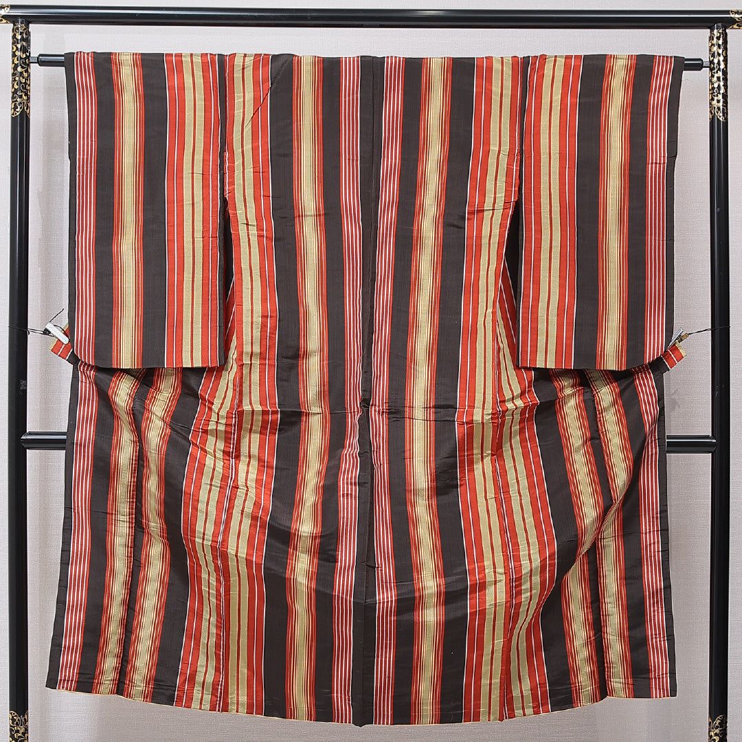 アンティーク 紬 袷 身丈143cm 裄丈62cm 正絹 Bランク XSサイズ バチ衿