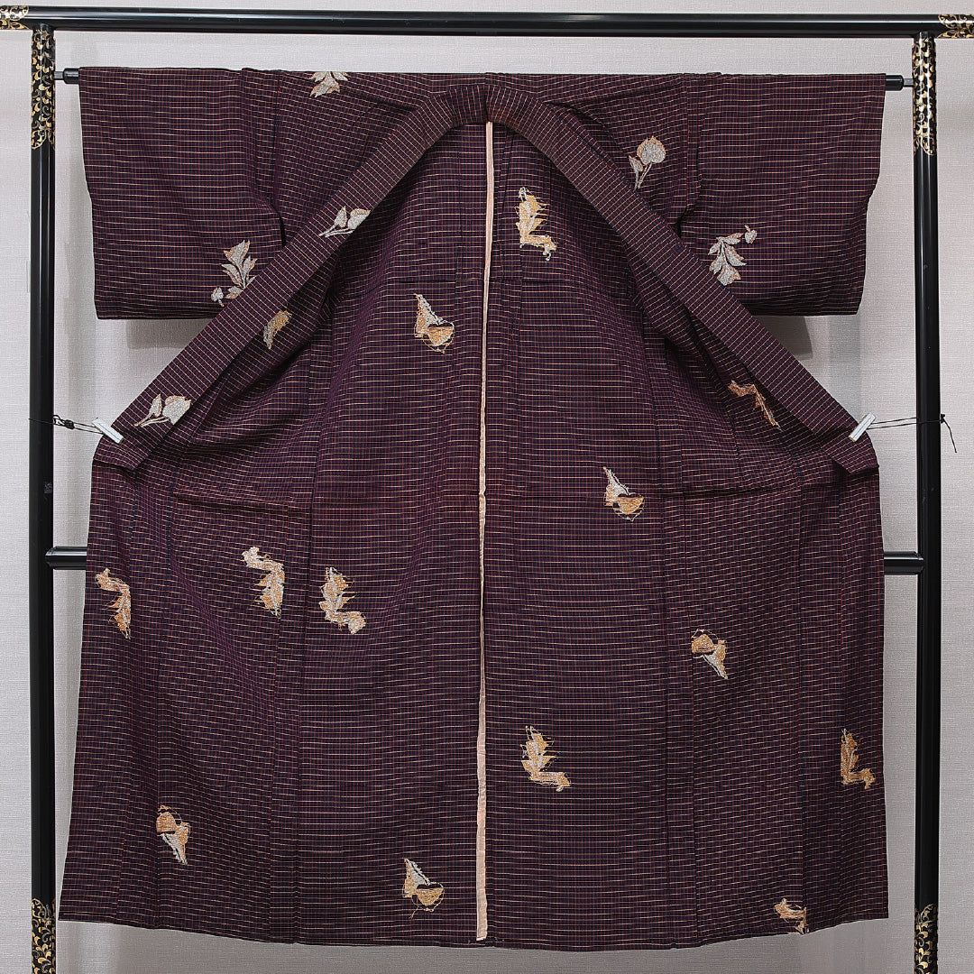 アンティーク お召 単衣 身丈147cm 裄丈64cm 正絹 Cランク XSサイズ