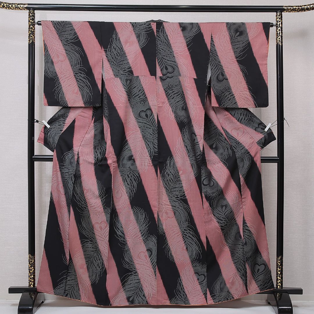 アンティーク お召 袷 身丈163cm 裄丈64cm 正絹 Aランク Lサイズ 広衿