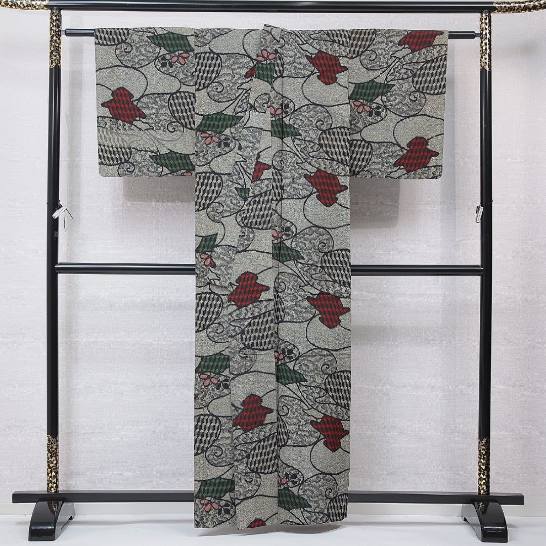 アンティーク お召 単衣 身丈161cm 裄丈64cm 正絹 Cランク Lサイズ