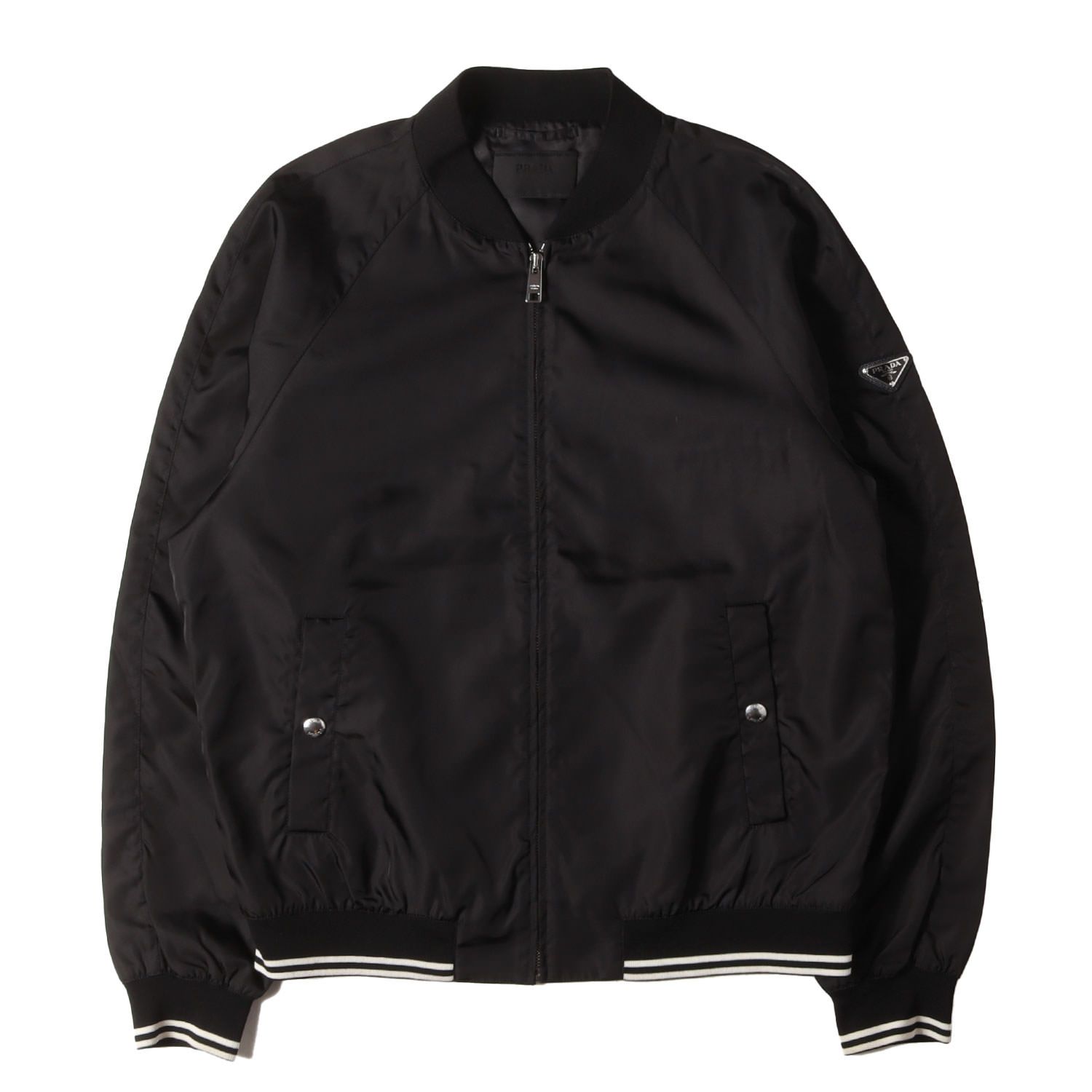 PRADA プラダ ジャケット ブラック 黒 サイズ:54 | トライアングルロゴプレート ナイロン フルジップ ボンバージャケット SGH039 R121 | 上着 アウター ブルゾン【メンズ】【中古】 PRADA プラダ ジャケット ブラック 黒 サイズ:54 | トライアングルロゴ