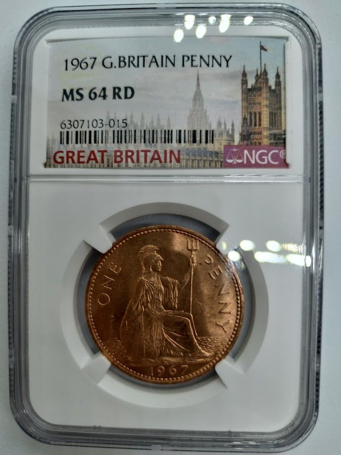 NGC MS64 RD 1967年 イギリス ブリタニア ペニー 大型銅貨 エリザベス