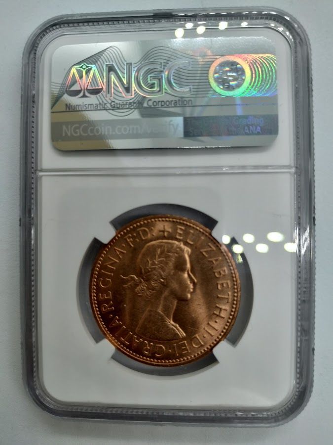 NGC MS64 RD 1967年 イギリス ブリタニア ペニー 大型銅貨 エリザベス
