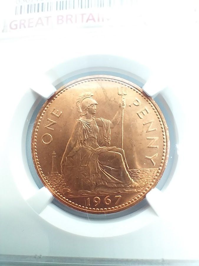 NGC MS64 RD 1967年 イギリス ブリタニア ペニー 大型銅貨 エリザベス