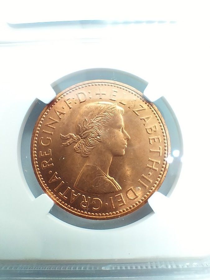 NGC MS64 RD 1967年 イギリス ブリタニア ペニー 大型銅貨 エリザベス