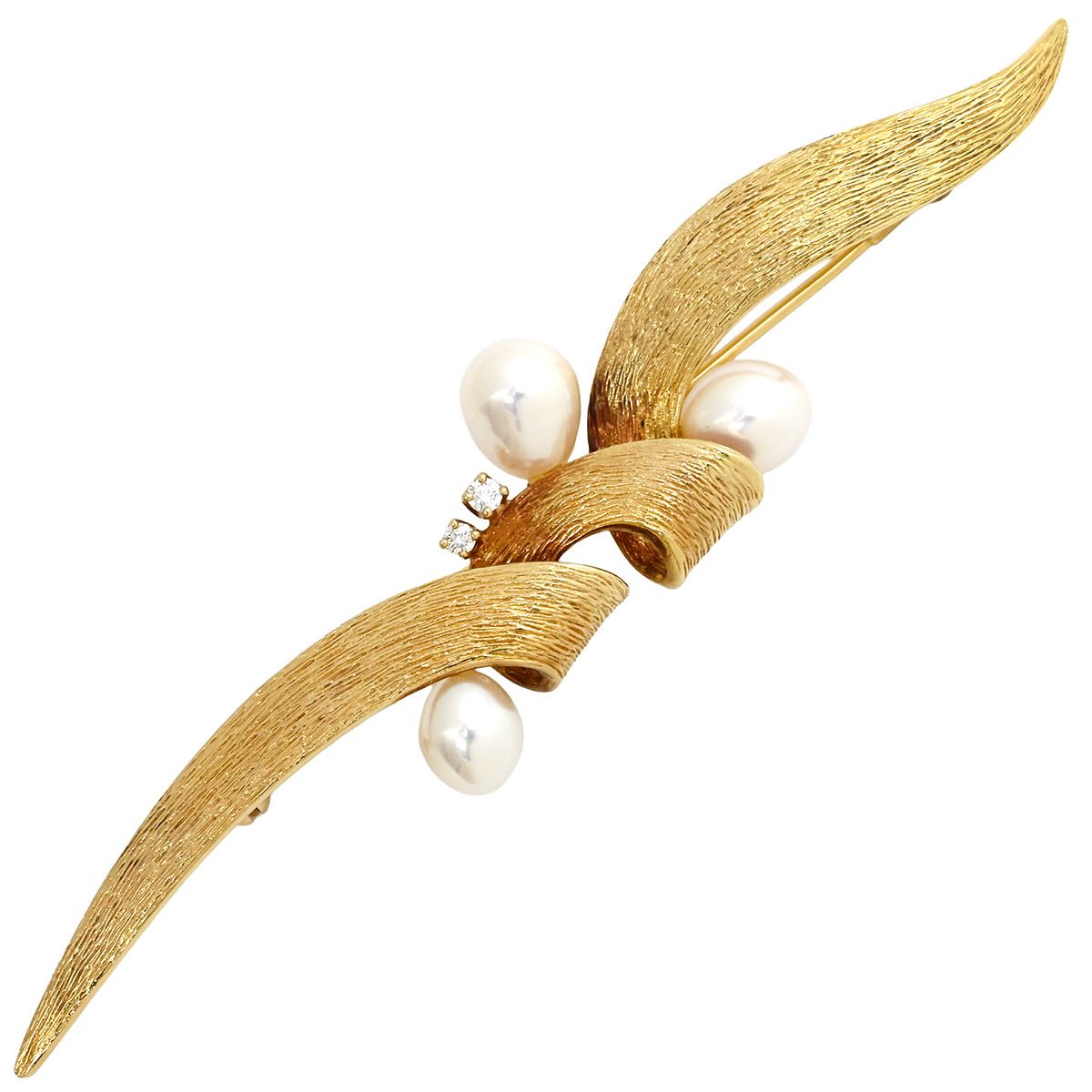 ミキモト MIKIMOTO ブローチ パール ダイヤブローチ イエローゴールド