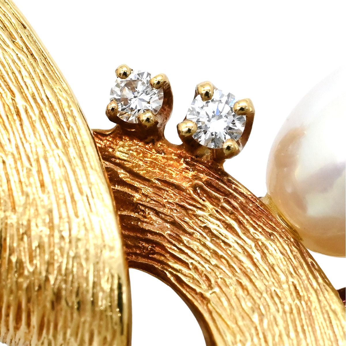 ミキモト MIKIMOTO ブローチ パール ダイヤブローチ イエローゴールド