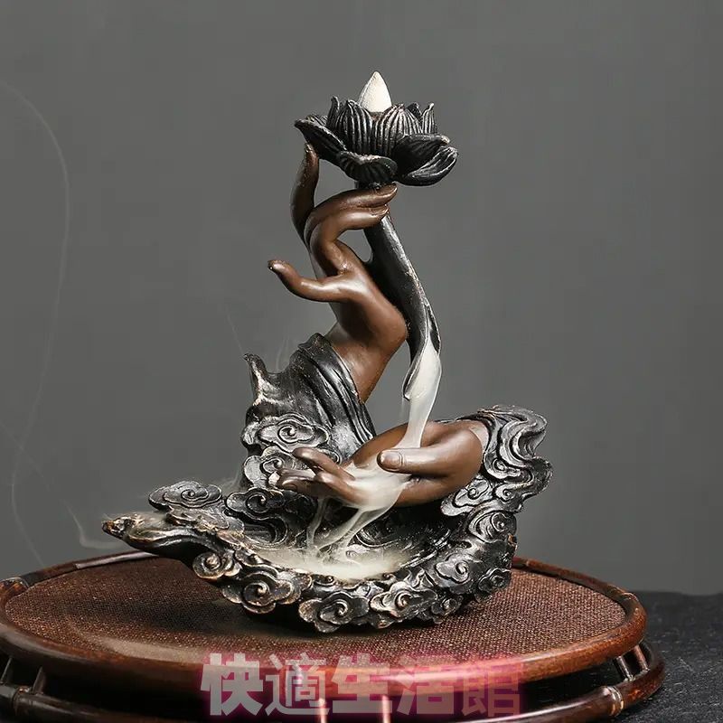 逆流香炉 お香 蓮 神の手 香炉 線香 蓮の葉 蓮の花 風水グッズ 縁起物