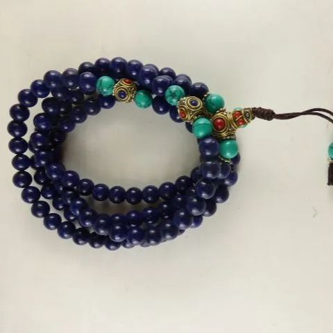 ラピスラズリマラ(数珠) インドラピス 本式108珠 組紐部分がスライドし