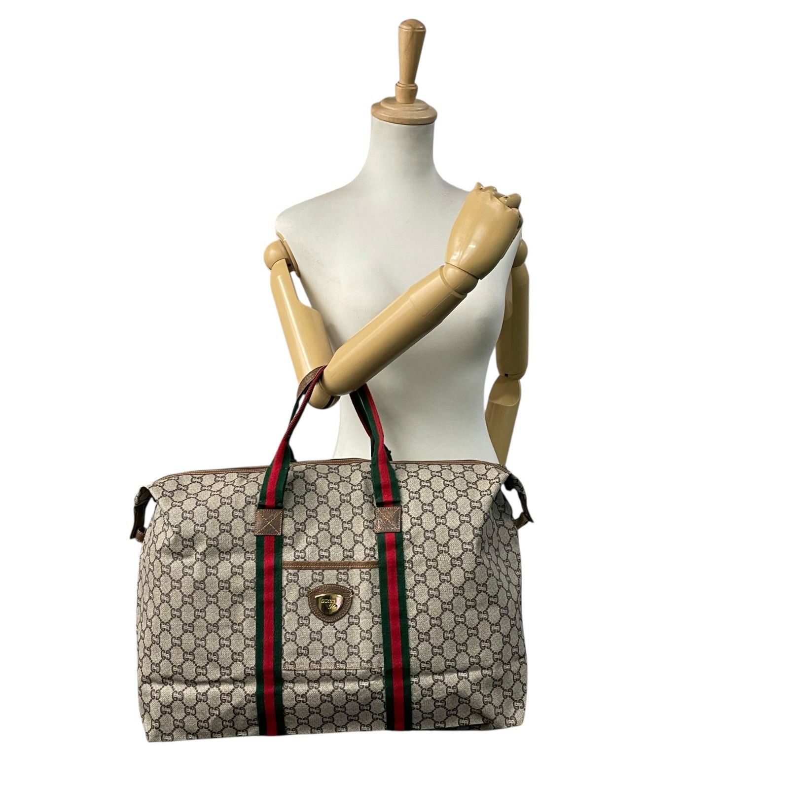 GUCCI グッチ GGプラス ボストンバッグ ヴィンテージ PVC グレー