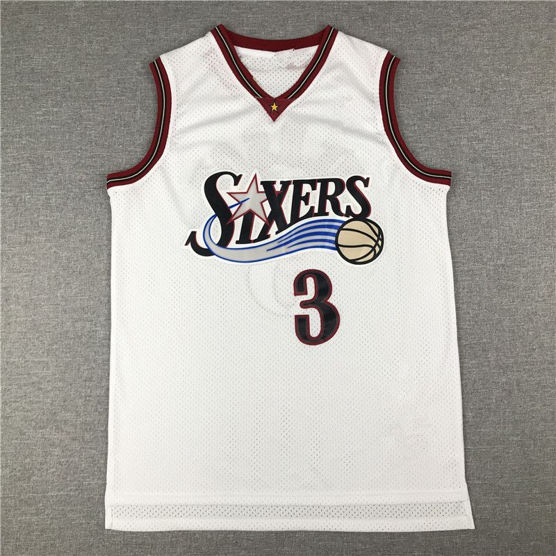 NBA アレン・アイバーソン 76ers ユニフォーム 刺繍ロゴ 白 - メルカリ
