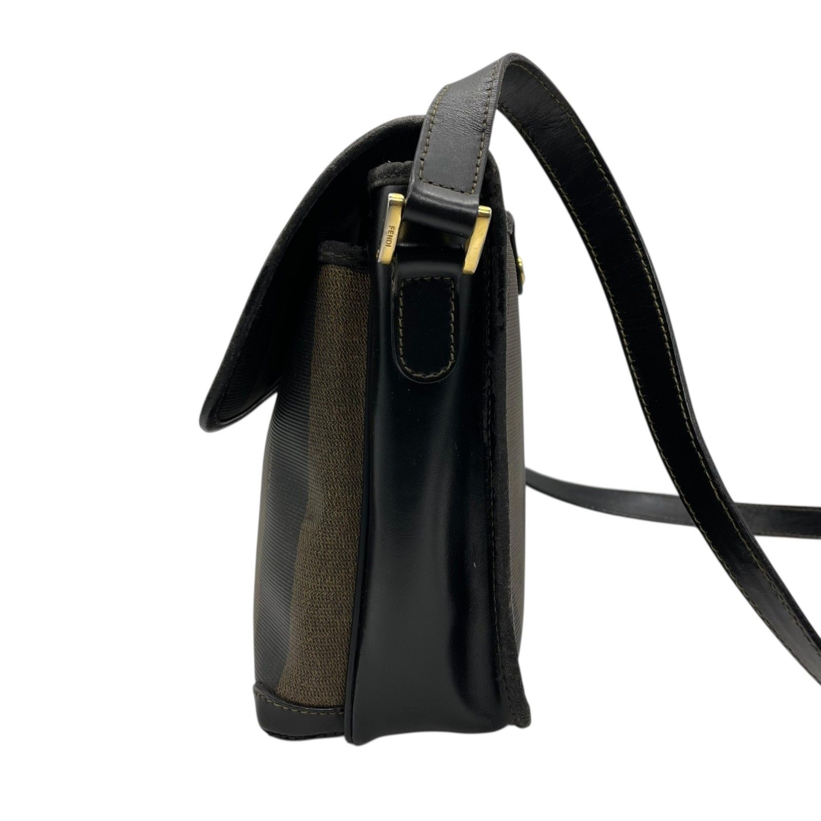 FENDI フェンディ ペカン ストライプ PVC レザー ショルダーバッグ